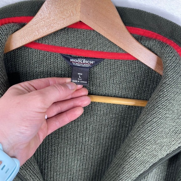 Woolrich Olive Green Full Zip Heavy Weight Long Sleeve Knit Coat Mens Size Large - Picture 3 of 7